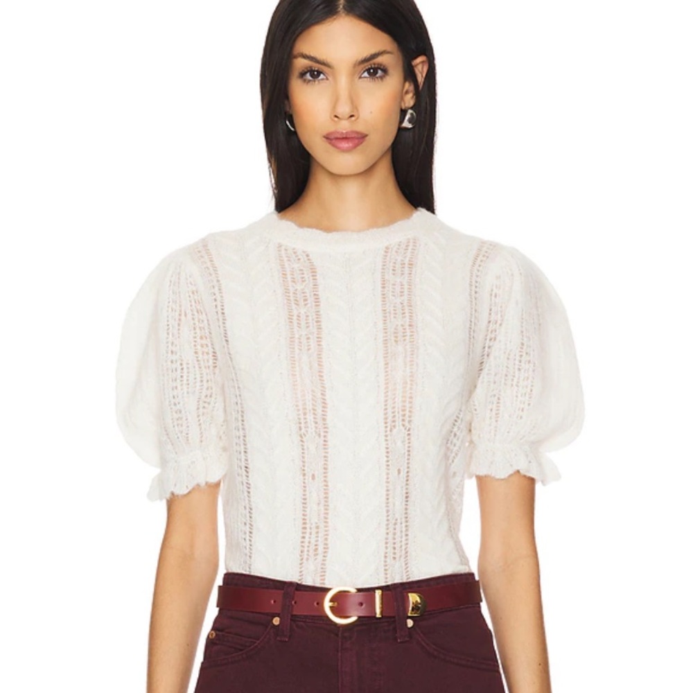 Ulla Johnson Mavis Baby Alpaca Ivory Puff Sleeve Knit Sweater Small